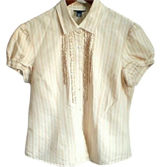 Tommy Hilfiger Blouse Striped Ruffled Front Size XL Puff Sleeve - Picture 1 of 10